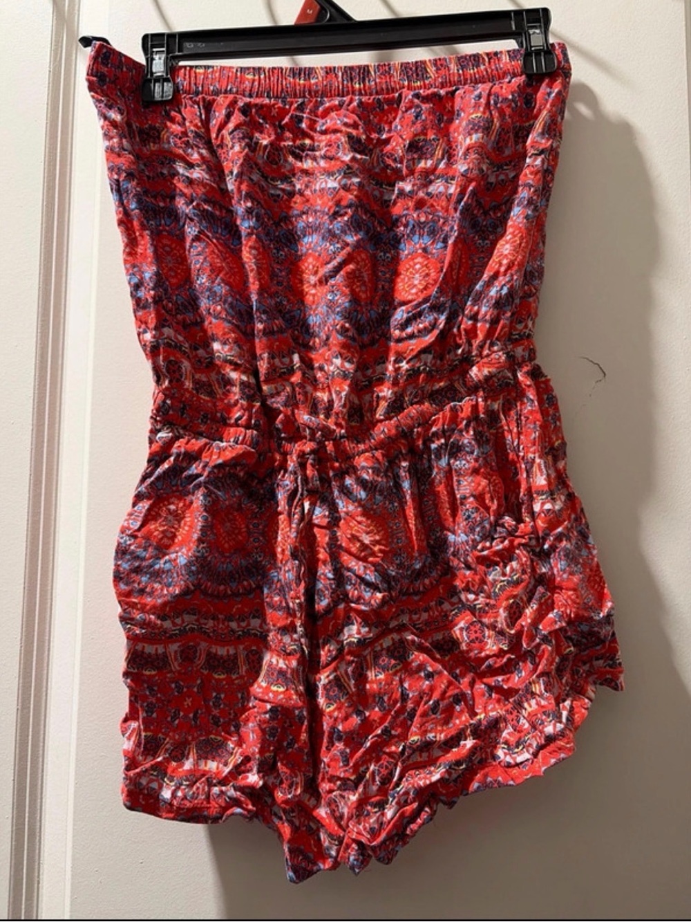 Forever 21 Red Printed Strapless Romper